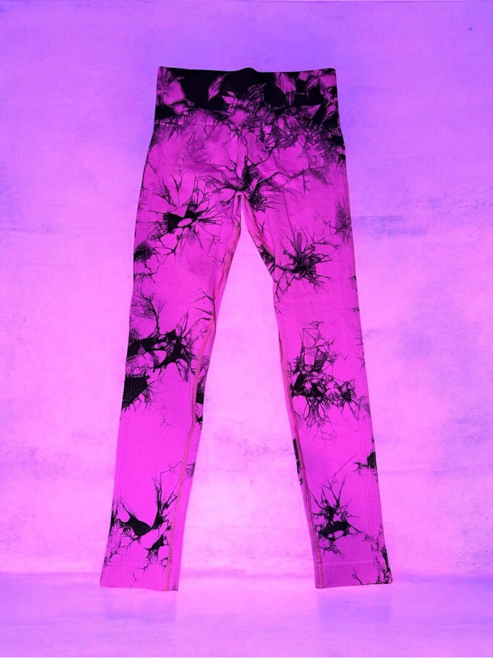High-Rise Purple Tie-Dye Leggings with Contrast Detail